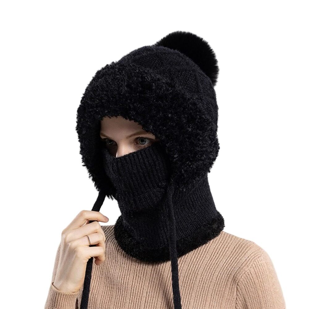 2937 Winter Fleece Hat , Ear Protection Knitted Yarn Hat with Mask